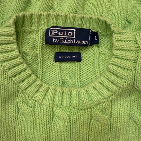 Polo Ralph Lauren green cotton cable-knit preppy sweater pink embroidered pony - Picture 8 of 10